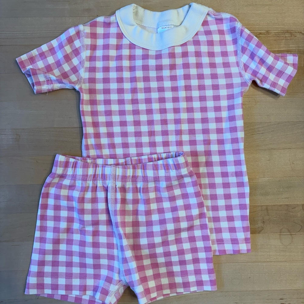 Hanna Andersson Pink & White Gingham Pajama Set 3yo